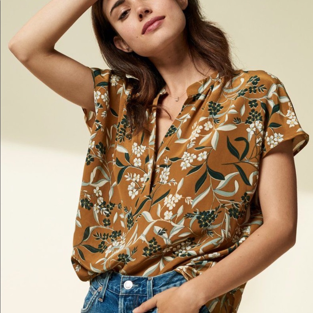 Amour Vert Renata Silk Blouse in Lake County Gold